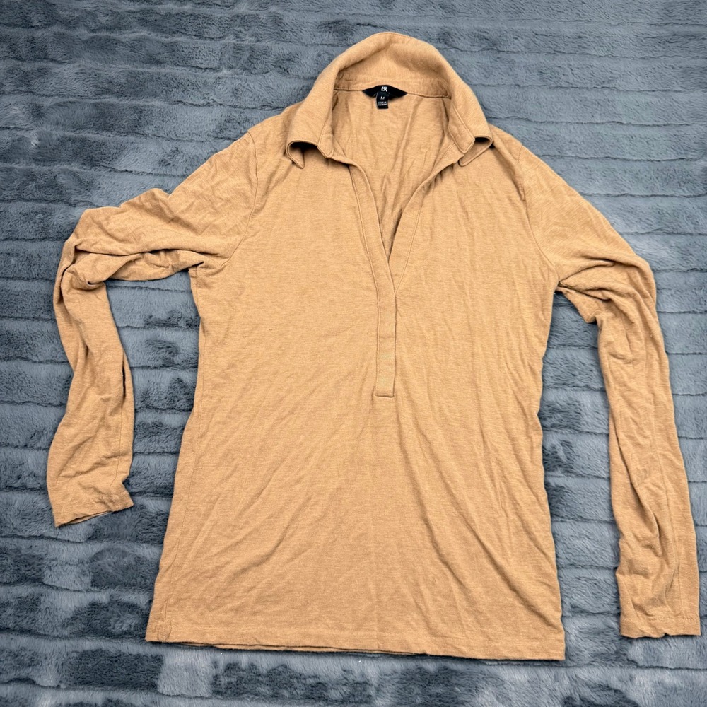 Banana Republic Womens Camel Tan Wool Blend V-Neck Long Sleeve Polo Top M 54023
